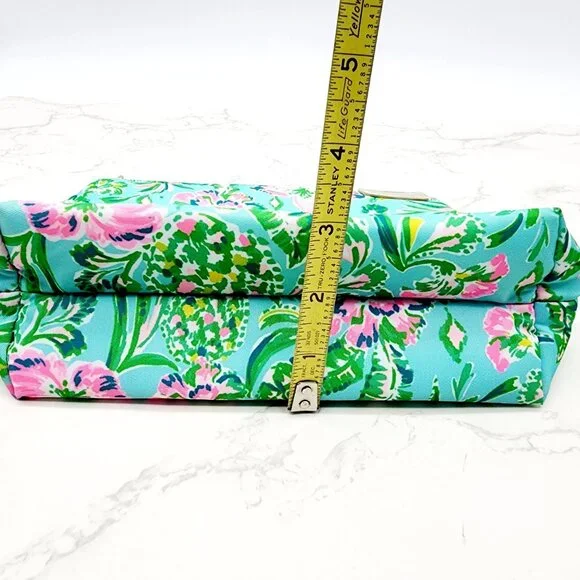 Lilly Pulitzer Cosmetic Bag Surf Blue Oh Diamond Girl Folia Green Pink Floral - Picture 8 of 8